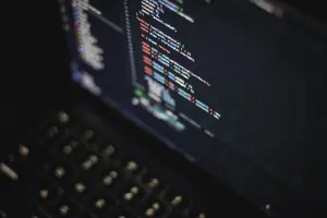 Computer screen displaying colorful code